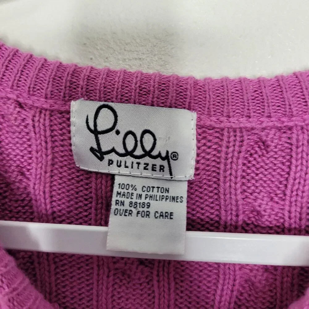 Vintage Lilly Pulitzer pink cable knit preppy girlie long sleeve sweater